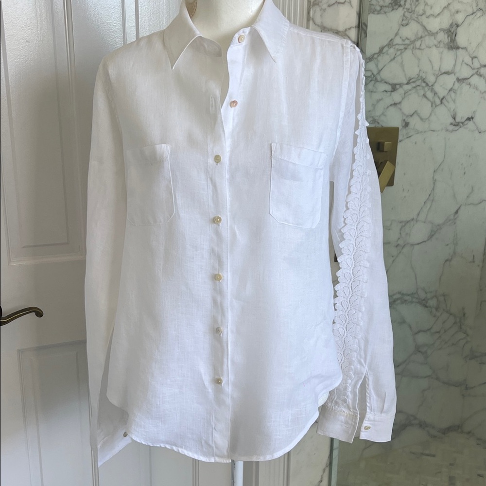 Elegant‎ White Lilly Pulitzer Lace Sleeve Women's Top size small